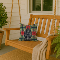 Black English Cocker Spaniel Christmas PoinsettIas Throw Pillow