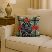 Black English Cocker Spaniel Christmas PoinsettIas Throw Pillow