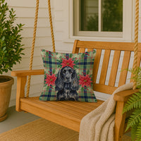 Black English Cocker Spaniel Christmas PoinsettIas Throw Pillow
