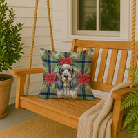 Blue Roan & Tan English Cocker Spaniel Christmas PoinsettIas Throw Pillow