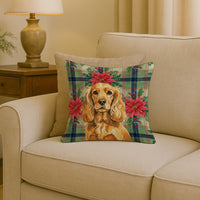 Golden English Cocker Spaniel Christmas PoinsettIas Throw Pillow