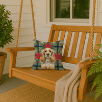 Lemon Roan English Cocker Spaniel Christmas PoinsettIas Throw Pillow
