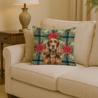 Liver English Cocker Spaniel Christmas PoinsettIas Throw Pillow