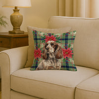 Liver Roan English Cocker Spaniel Christmas PoinsettIas Throw Pillow