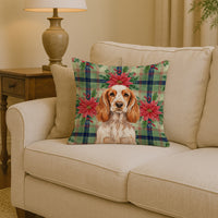 Orange Roan English Cocker Spaniel Christmas PoinsettIas Throw Pillow