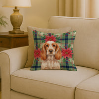 Orange Roan English Cocker Spaniel Christmas PoinsettIas Throw Pillow