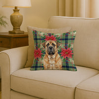 Apricot English Mastiff Christmas PoinsettIas Throw Pillow