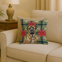 Brindle English Mastiff Christmas PoinsettIas Throw Pillow