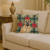 Fawn English Mastiff Christmas PoinsettIas Throw Pillow