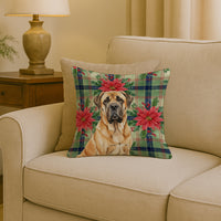 Fawn English Mastiff Christmas PoinsettIas Throw Pillow