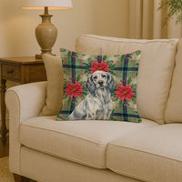 Blue Belton English Setter Christmas PoinsettIas Throw Pillow