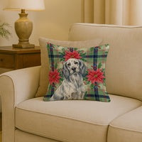Blue Belton English Setter Christmas PoinsettIas Throw Pillow