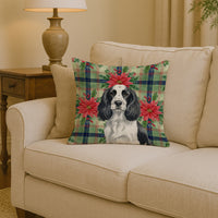 Black and White English Springer Spaniel Christmas PoinsettIas Throw Pillow