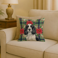Black and White English Springer Spaniel Christmas PoinsettIas Throw Pillow