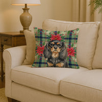 Black and Tan English Toy Spaniel Christmas PoinsettIas Throw Pillow
