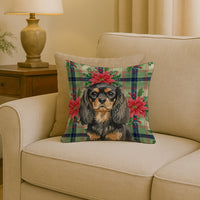 Black and Tan English Toy Spaniel Christmas PoinsettIas Throw Pillow