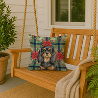 Black and Tan English Toy Spaniel Christmas PoinsettIas Throw Pillow