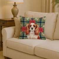 Blenheim English Toy Spaniel Christmas PoinsettIas Throw Pillow