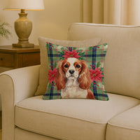 Blenheim English Toy Spaniel Christmas PoinsettIas Throw Pillow