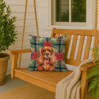 Ruby English Toy Spaniel Christmas PoinsettIas Throw Pillow