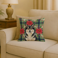 Finnish Lapphund Christmas PoinsettIas Throw Pillow