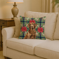 Liver Flat-Coated Retriever Christmas PoinsettIas Throw Pillow
