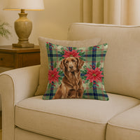 Liver Flat-Coated Retriever Christmas PoinsettIas Throw Pillow