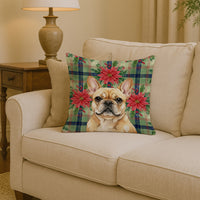 Fawn French Bulldog Christmas PoinsettIas Throw Pillow