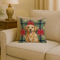 Golden Retriever Christmas PoinsettIas Throw Pillow