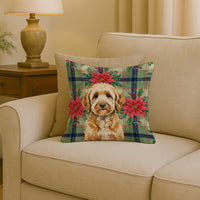 Goldendoodle Christmas PoinsettIas Throw Pillow