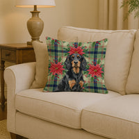 Gordon Setter Christmas PoinsettIas Throw Pillow