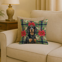 Gordon Setter Christmas PoinsettIas Throw Pillow