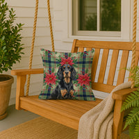 Gordon Setter Christmas PoinsettIas Throw Pillow