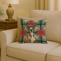 Brindle Great Dane Christmas PoinsettIas Throw Pillow