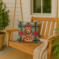 Reddish Brown Great Pyrenees Christmas PoinsettIas Throw Pillow
