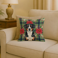 Greater Swiss Mountain Dog Christmas PoinsettIas Throw Pillow