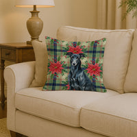 Black Greyhound Christmas PoinsettIas Throw Pillow