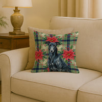 Black Greyhound Christmas PoinsettIas Throw Pillow