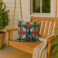 Black Greyhound Christmas PoinsettIas Throw Pillow