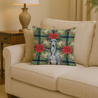 Blue Brindle Greyhound Christmas PoinsettIas Throw Pillow