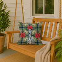 Blue Brindle Greyhound Christmas PoinsettIas Throw Pillow