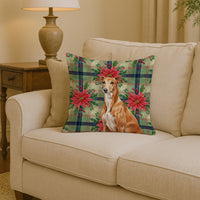 Red Greyhound Christmas PoinsettIas Throw Pillow