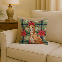 Red Greyhound Christmas PoinsettIas Throw Pillow