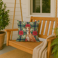 Red Greyhound Christmas PoinsettIas Throw Pillow