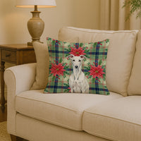 White Greyhound Christmas PoinsettIas Throw Pillow