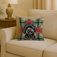 Black Havanese Christmas PoinsettIas Throw Pillow