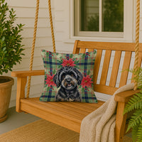 Black Havanese Christmas PoinsettIas Throw Pillow