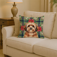Sable Havanese Christmas PoinsettIas Throw Pillow