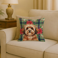 Sable Havanese Christmas PoinsettIas Throw Pillow