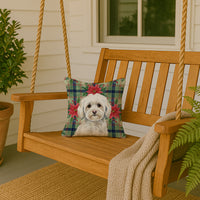 White Havanese Christmas PoinsettIas Throw Pillow